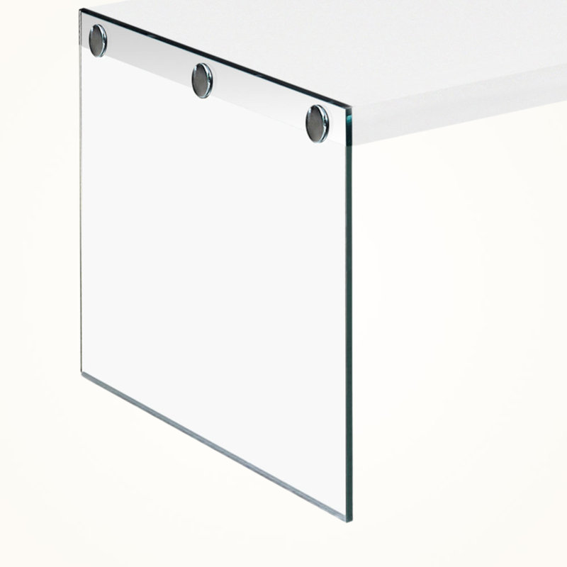 Hemi Glossy White Finish Tempered Glass Side Accent Coffee Table, 16.14" H X 43.7" W X 21.8" D