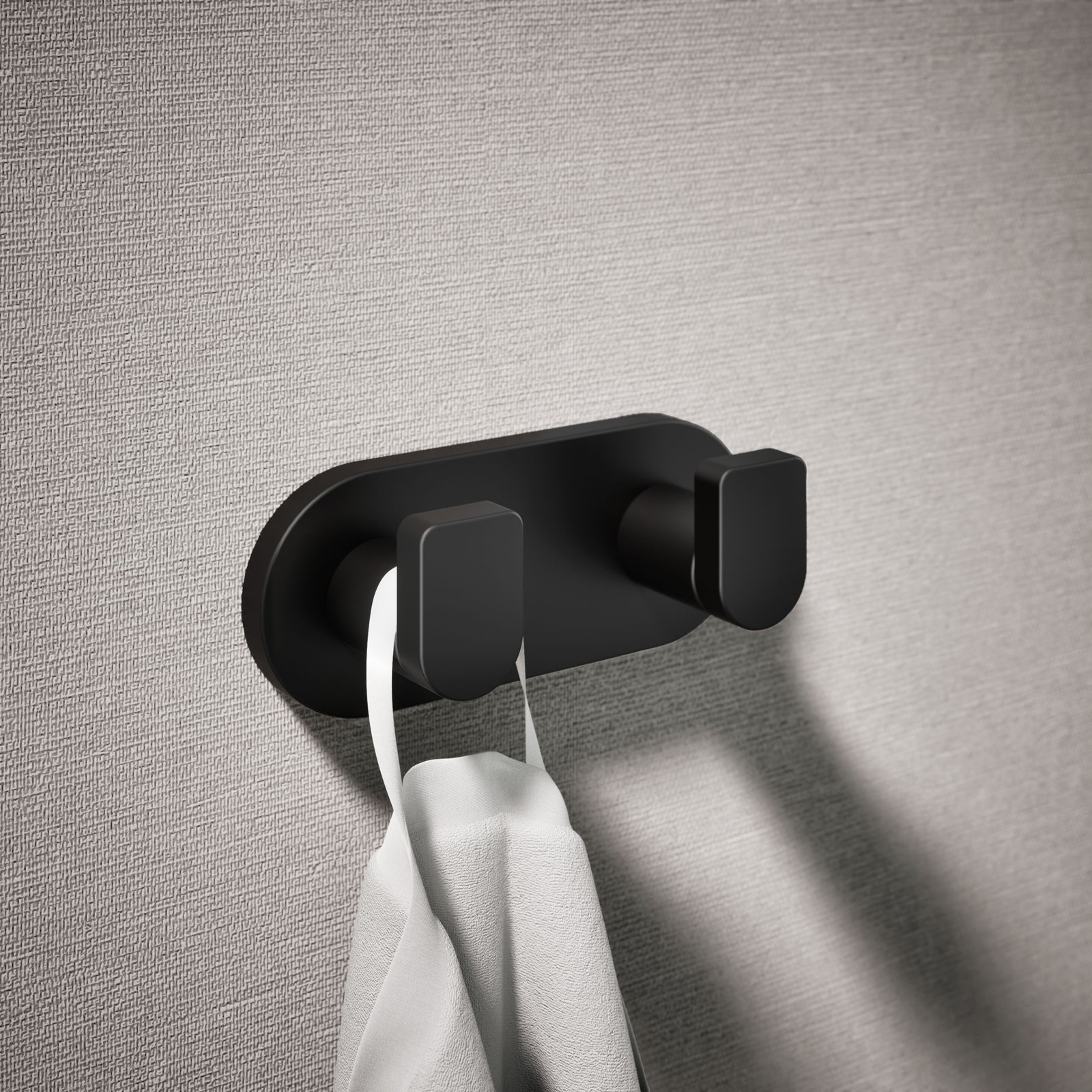 Composed Wall Mounted Double Robe Hook, Matte Black