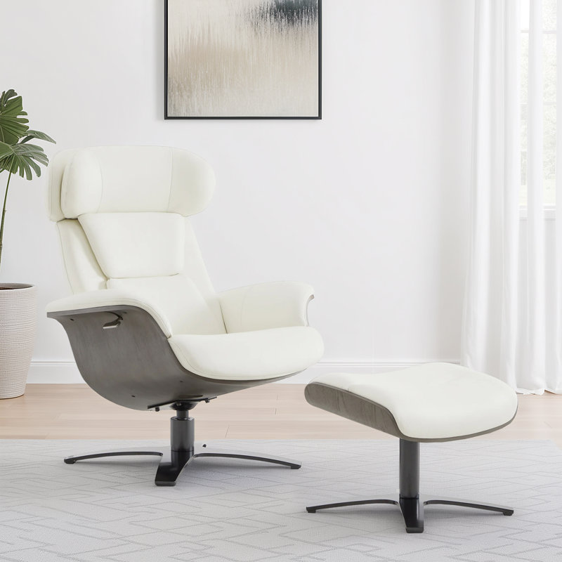 Blagorodna Swivel Recliner, White Pebbled Genuine Leather