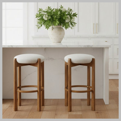 Ensemble de 2 tabourets de bar rembourrés en bois Tara