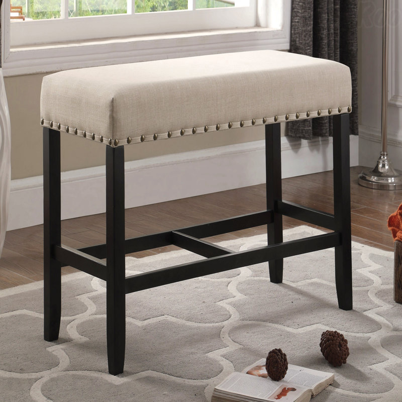 Counter Height Dining Bench - Fabric Upholstered Seat With Nailhead Trim, Tan