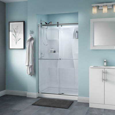 Porte de douche coulissante contemporaine 48 "x 71" avec verre transparent Windemere