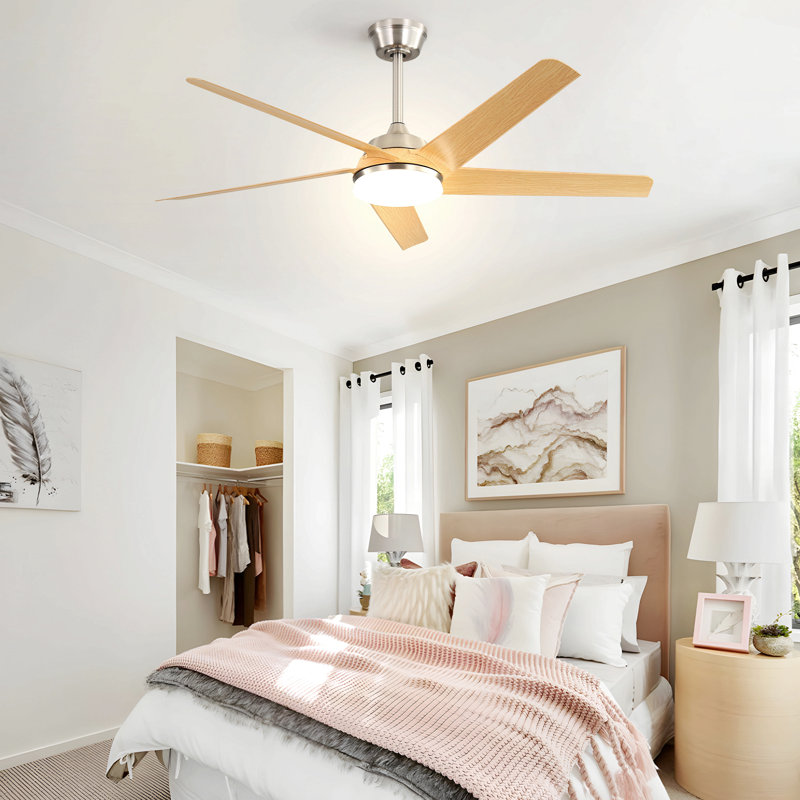 Ventilateur de plafond moderne de 52 pouces avec lumière DEL à intensité variable et télécommande 5 pales en ABS de 3 couleurs