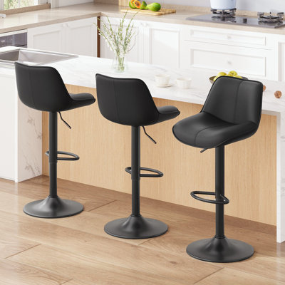 Modern Upholstered Faux Leather Swivel Adjustable Height Bar Stools Bar Stools with Footrest (Set of 3)