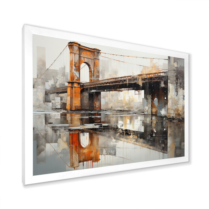 Edem " Grey Bridge Industrial Crossings ", Cadre simple blanc, H 30 po x l 40 po x P 1,5 po