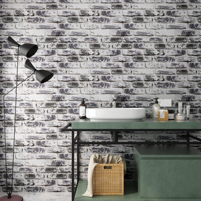 Distressed Grey Brick Wallpaper Peel And Stick, 3d Textured Faux Brick Wall Paper, Self Adhesive Removable Brick Contact Paper For Walls, Kitchen Backsplash, Fireplace And Interior Home Decor
