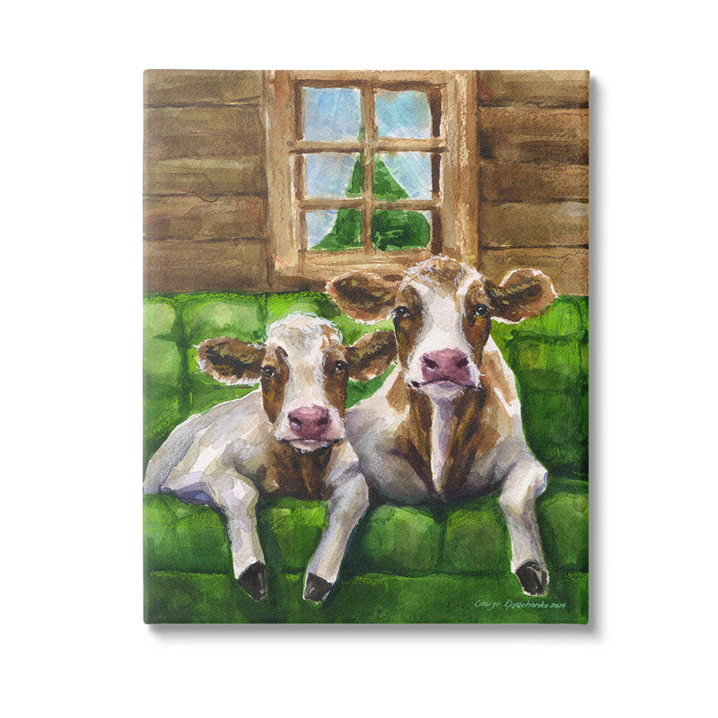 «Cows in Barn Cabin», art mural sur toile par GeorgeDyachenkoArt, H 30 po x l 24 po