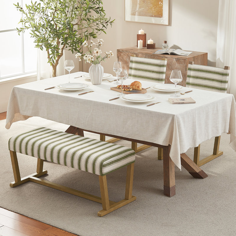 Ensemble de salle à manger rembourré moderne à rayures avec 2 chaises et un banc de 41 po - Bois massif, sièges rembourrés confortables pour la cuisine (ensemble de 3)