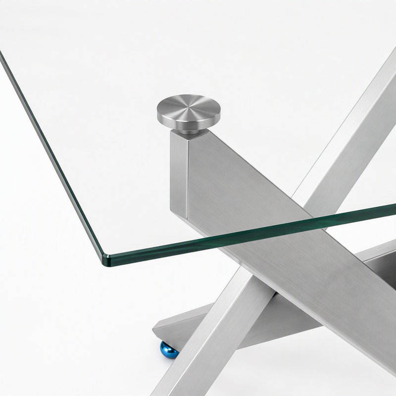 Table rectangulaire moderne en verre trempé de 120 cm (47,24 po), Transparent / Argent