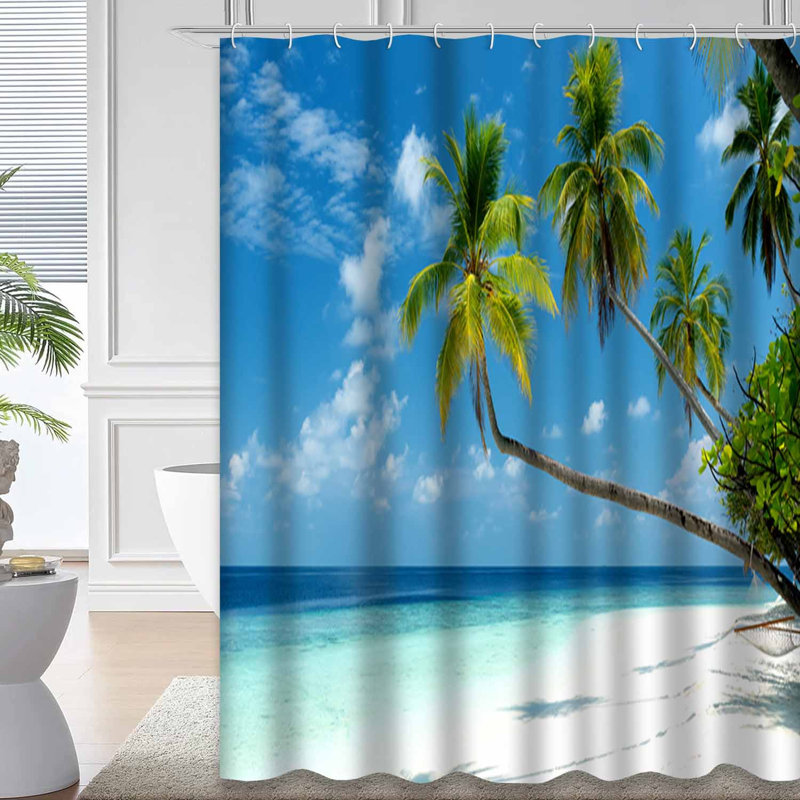 Plage tropicale, asie, magnifique, bleu, calme, nuage, jour de la côte, rêve avec 12 crochets, L 72 po x l 72 po