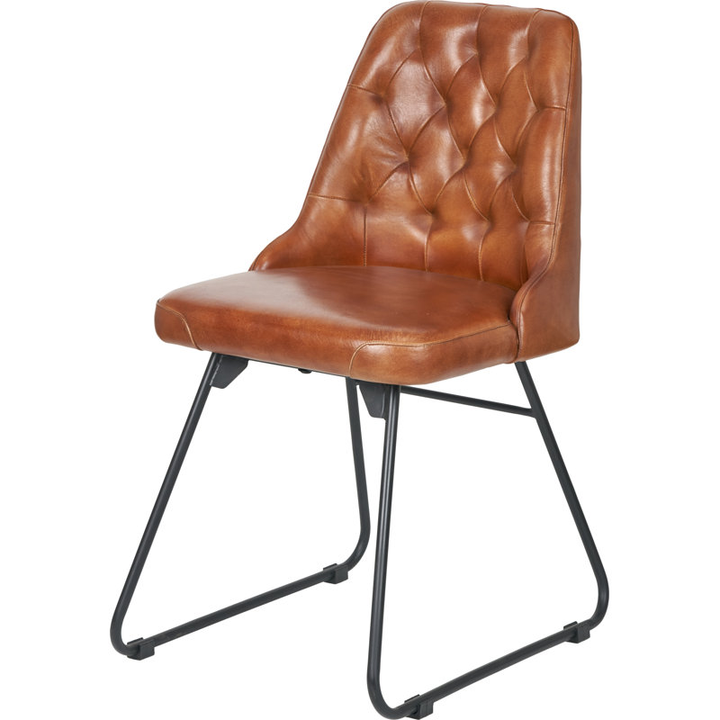 Camillo 49cm H Genuine Leather Upholstered Metal Upholstered Back Accent, Brown
