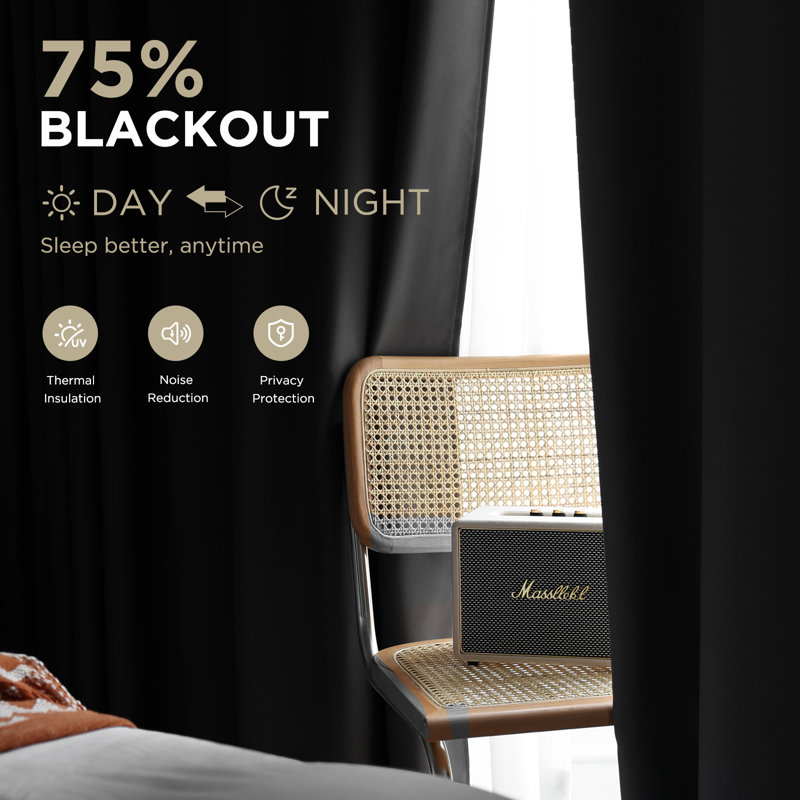 Grommet Top Blackout Room Darkening Curtains, Solid Thermal Insulated Polyester Window Curtain Set, 2 Panels, 52" W x 90" L