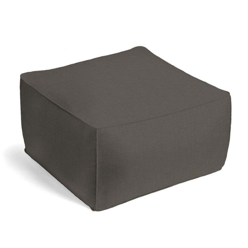 Upholstered Pouf, Smoke Linen Blend/Rayon/Viscose