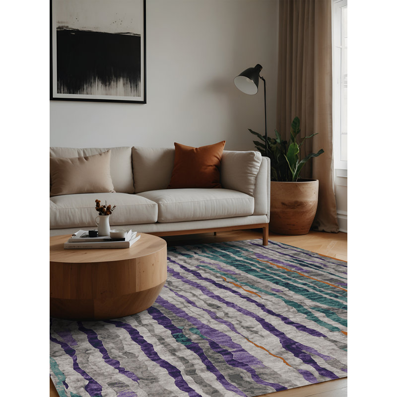 Machine Washable Gray Area Rug, Square 5'
