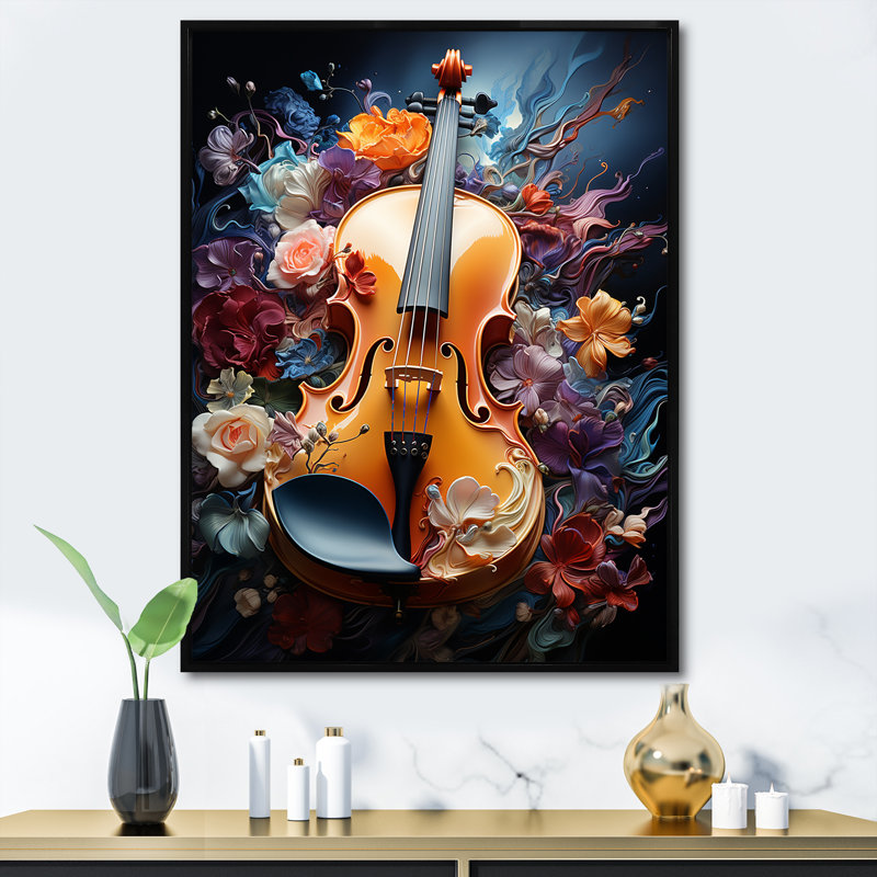 Symphonie de violon chromatique sur toile, Encadrement doré, H 20 po x l 12 po