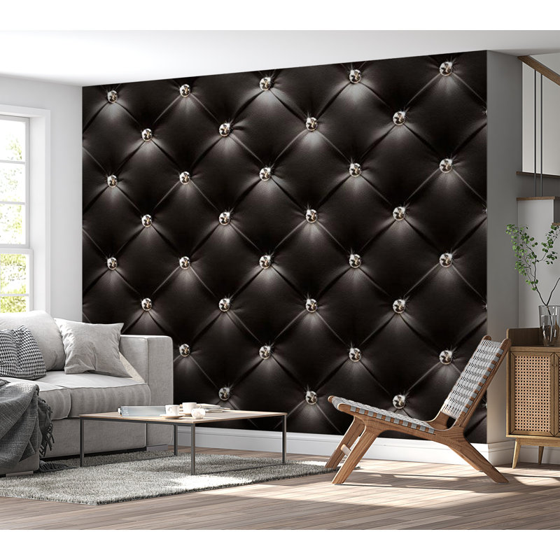 Murale pelez et collez - Cuir noir avec diamants, L 135 po x L 100 po