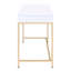 Bureau contemporain blanc brillant et or, piètement rectangulaire laqué brillant pour bureau