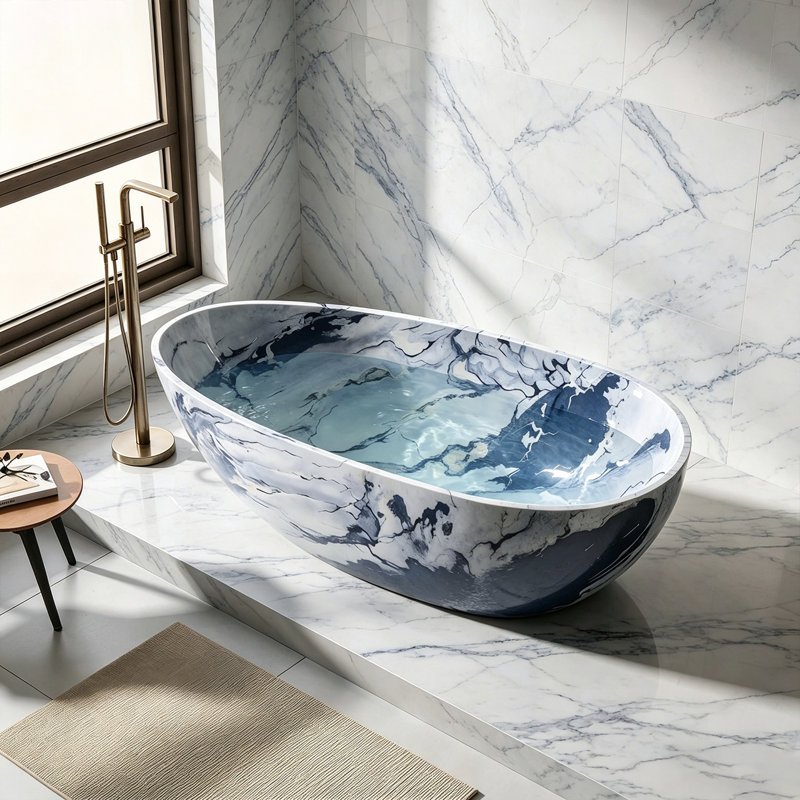 59" Solid Surface Freestanding Bathtub, Gray