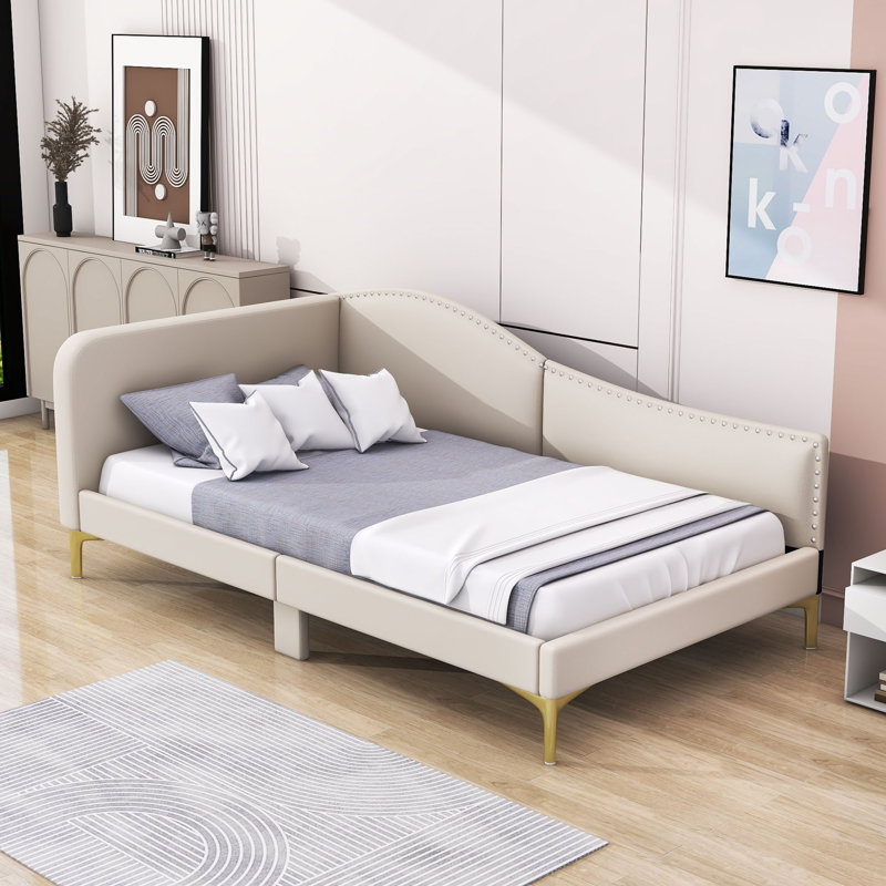 Lit de jour avec accoudoirs Kimarie, Lit simple, Beige