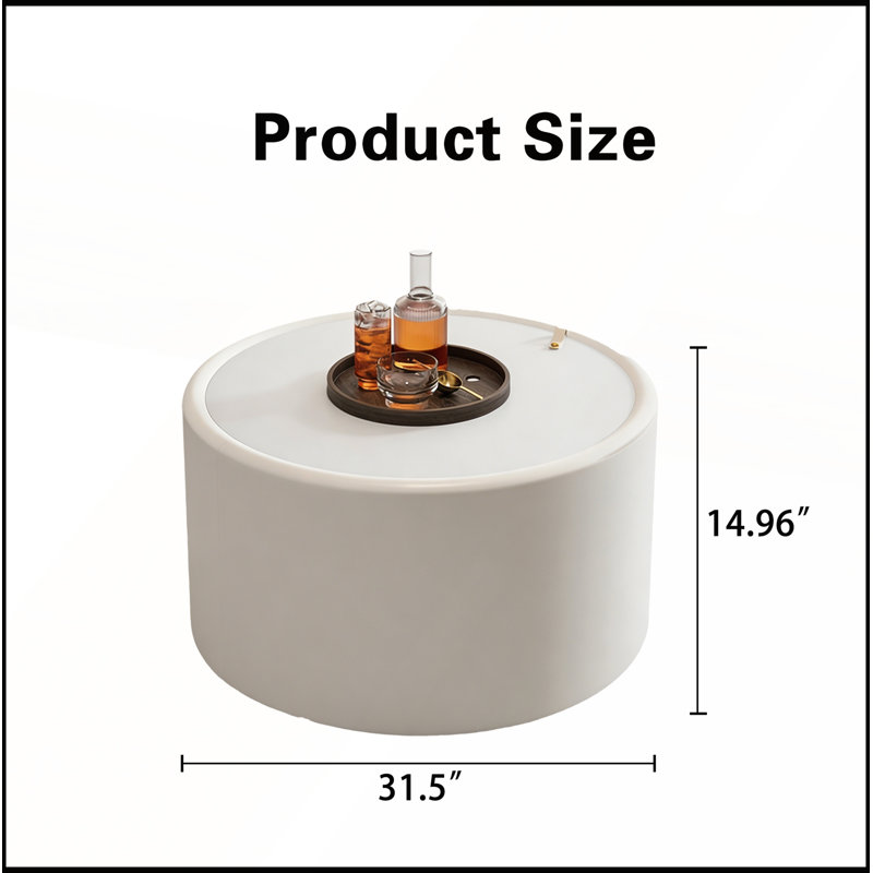 Table basse ronde blanche avec rangement caché pour les salons modernes