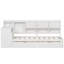 Lit de jour simple en forme de L avec de nombreux espaces de rangement, bureau d'étude en bois blanc et bibliothèque, rangement intégré-1134578848-1134578849