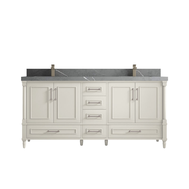 Meuble-lavabo double 72 po avec comptoir Aberdeen, Gris Piatra