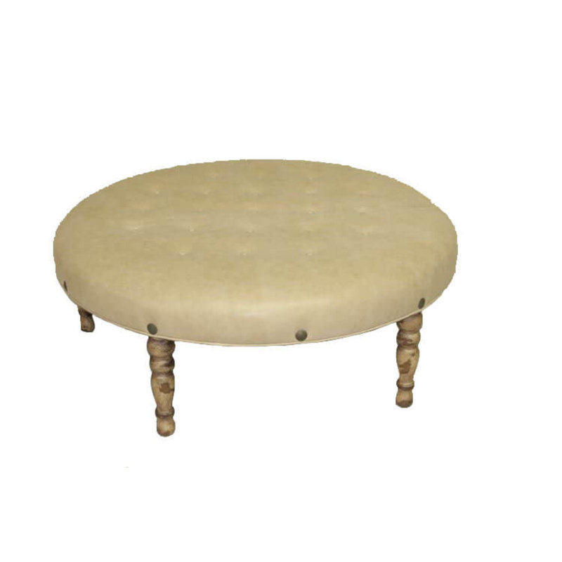 Round Ottoman, Luxe Navy, Natural, Pewter