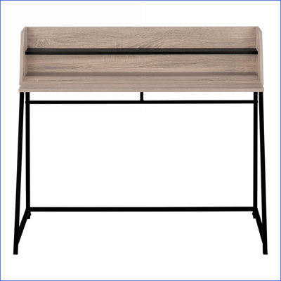 Bureaux, bureau d'ordinateur moderne de L 48 po avec huche de rangement, stratifié brun et amp; Métal noir | Taupe foncé | Panneau de particules