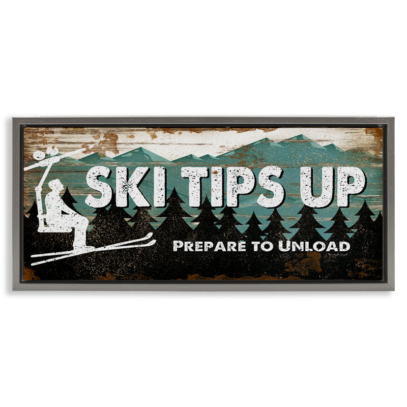 «Winter Rustic Mountain Skiing», art mural sur toile flottante par Jennifer Pugh, H 25 po x l 11 po
