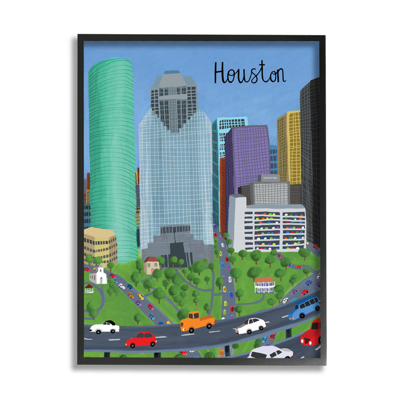 Houston, Texas, ville, architecture, autoroute, voitures, H 30 po x l 24 po, Giclée encadrée noir minuit