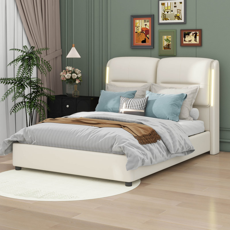 Plateforme hydraulique rembourrée pour grand lit, Crème