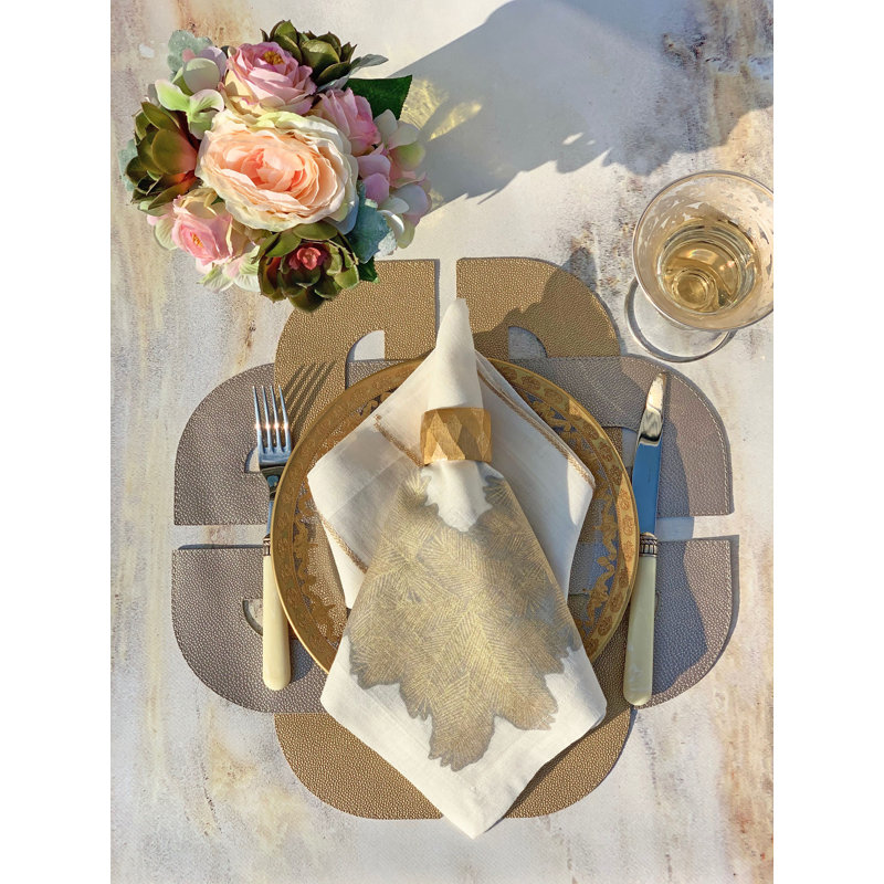 Spruce Linen Napkins, White/Antique Gold