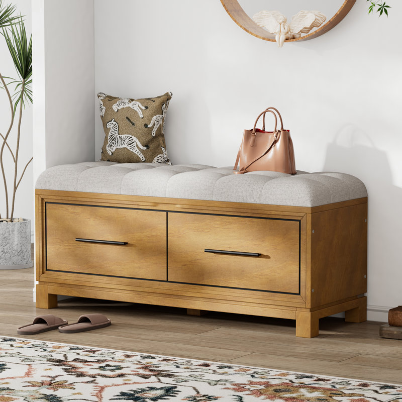 Banc à chaussures avec coussin amovible TREXM, banc de rangement pour hall d'entrée, rangement caché pour le salon, le vestibule et les couloirs 