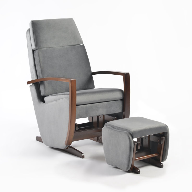 Fauteuil oscillant avec repose-pieds Baylis, Anthracite, Noyer