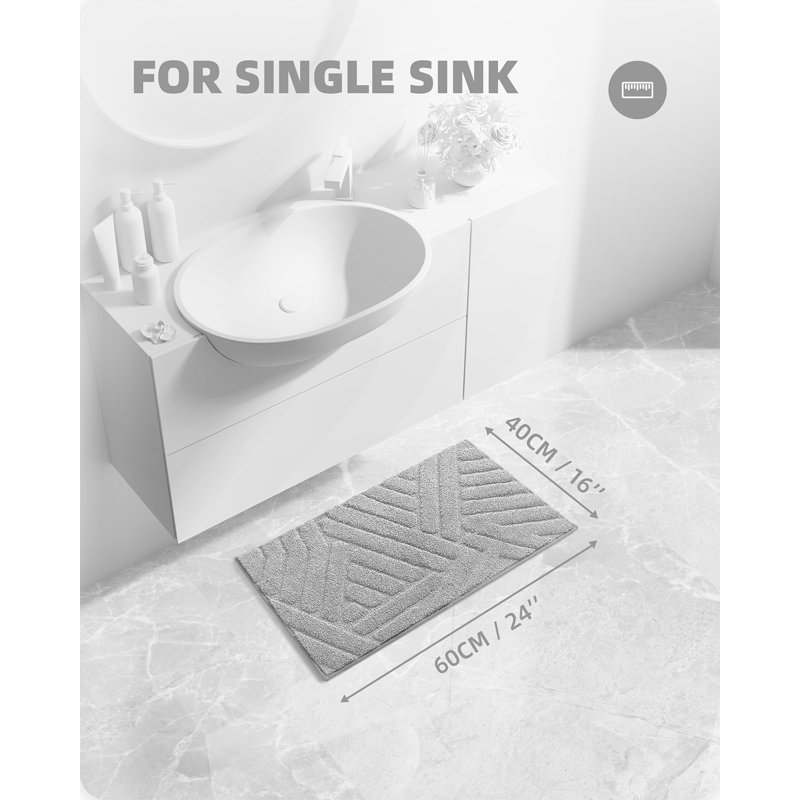 Ibnou Non-Slip Bath Rug, 24" L x 16" W, Light Gray