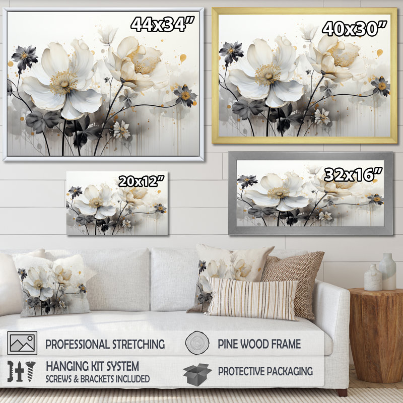 «Beige Flowers In Full Bloom II», reproduction d'art mural, Toile tendue, H 12 po x l 20 po