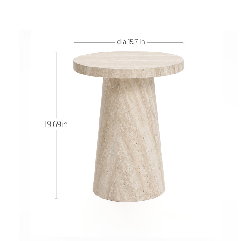 Stone Pattern Manufactured Wood 19.7-Inch Tall Round End and Side Table