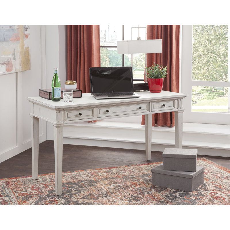 Ilfracombe Solid Wood Writing Desk, Antique Cobblestone White