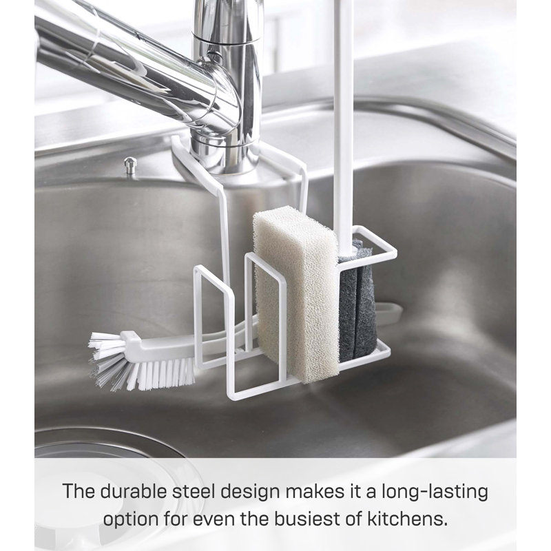 White Steel Faucet-Hanging Sponge and Brush Holder