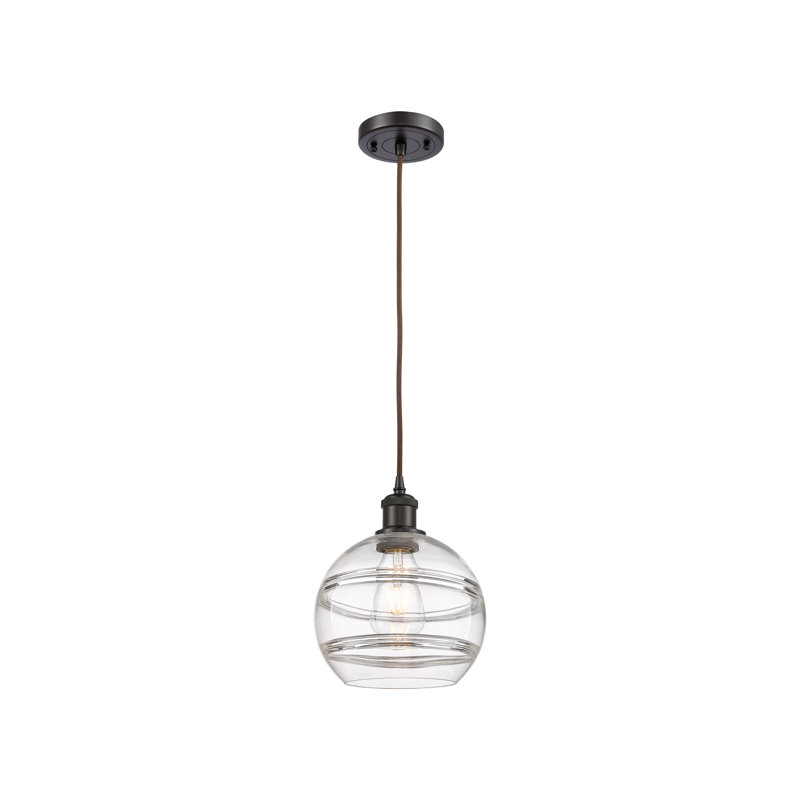 Luminaire suspendu 1 lumière Ballston Natick, Transparent, H 9,88 po x l 8 po x P 8 po, Bronze huilé