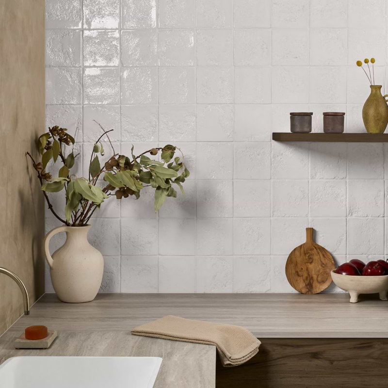 Navari 5x5 Textured Matte Ceramic Tile, White Polished