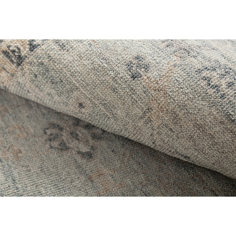 Hand Knotted Wool Oriental Area Rug in Light Gray/Ivory/Green/Light Blue, Runner 2'6" x 8'
