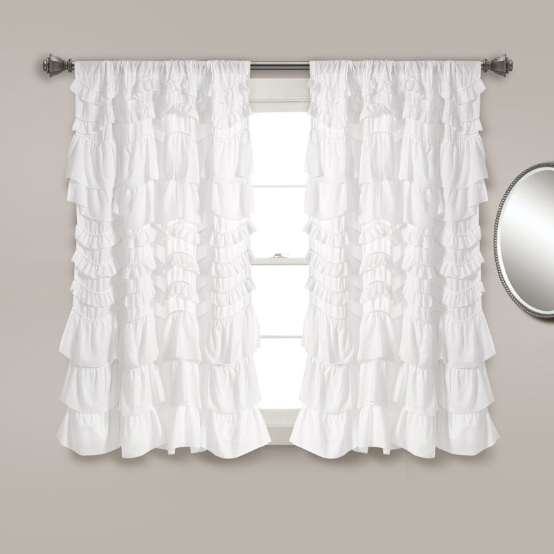 White Ruffled Polyester Rod Pocket Curtain Panel for Kids