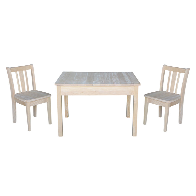 Ensemble rectangulaire en bois massif et chaises pour enfants Rozanne, Prêt à finir / non fini