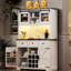 Armoire de bar en chêne blanc avec porte coulissante, rangement interne, prise de courant, support à vin et à verres, armoire de cuisine rustique à 3 tiroirs. 71 po de hauteur. Pour garde-manger, bar. Comprend un support à bricolage.