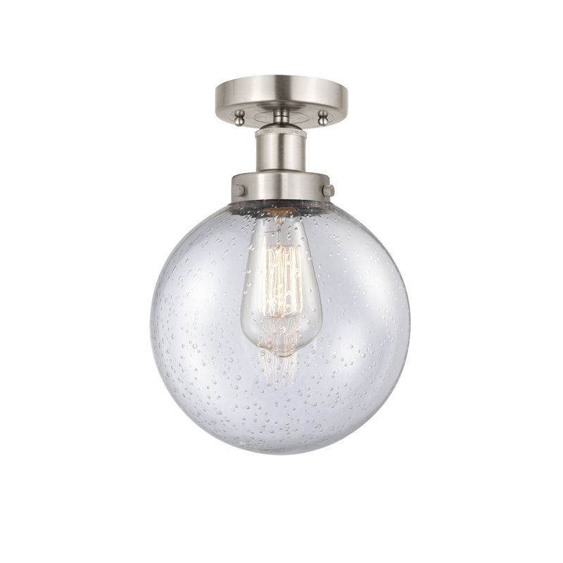 Plafonnier semi-encastré en verre Alfonsa, Bullé, Nickel satiné brossé