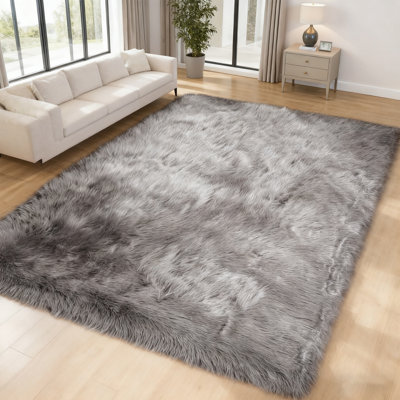 Luxurious Plush Gray Faux Sheepskin Rug
