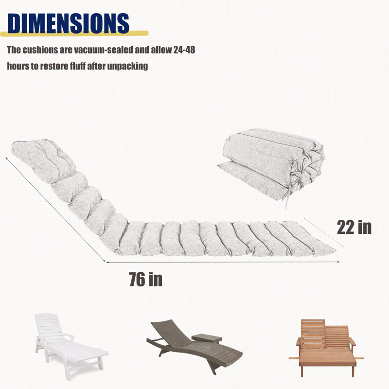 Outdoor Lounge Chair Cushion 2PCS Set Replacement Patio Funiture Seat Cushion Chaise Lounge Cushion, Navy Blue