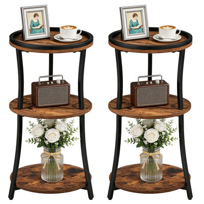 11.8" Round End Table with 3-Tier Storage Shelves 