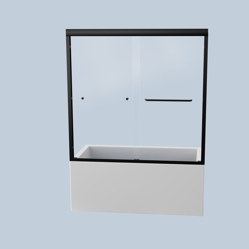Porte de douche de baignoire en verre trempé de 6 mm, noir mat, coulissante double, stable et résistante aux chocs